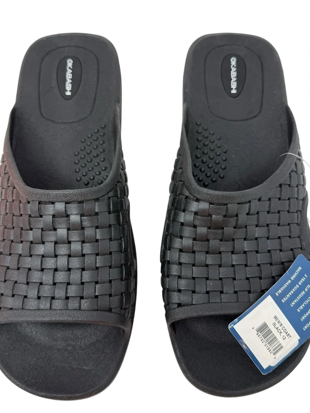 Okabashi Coast Sandals men’s Size 12 Black Slide Shoes Arch support washable NWT